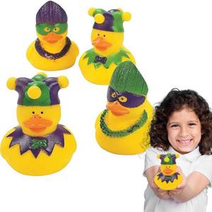 lot 4218 image: Fun Express Mardi Gras Duckies - Bulk Set of 12 Rubber Ducks - Parade and Party Favor Supplies and Handout Toys