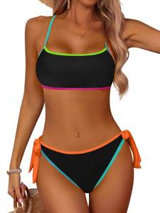 lot 4239 image: ZEMOQ Bikini Sets for Women High Waisted Two Piece Swimsuit Cheeky High Cut Color Block Bathing Suits, Small
