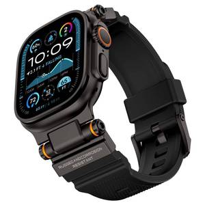 lot 6023 image: FOAMUNOC Rugged Band Compatible with Apple Watch Ultra 321 Band 49mm46mm45mm44mm42mm, Metal Connector with Silicone Strap for iWatch Ultra Series 11109876SE3SE2SE54321, BlackBlack
