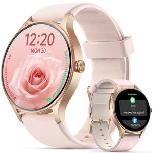 lot 6050 image: Woneligo Smart Watch for Women,1.57inch AMOLED Touchscreen Fitness Watch for iPhone & Android,Heart RateSp02Sleep Monitor,110 Sport Modes IP68 Waterproof Bluetooth Calls,2 Bands (Pink, 1.57)