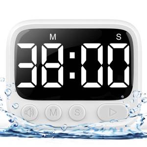 lot 6051 image: HAUKINIX Shower Timer Waterproof Bathroom Toilet Timer Digital Kitchen for Wall Mount, Study wFoldable Stand, Countdown Stopwatch wSuction Cup for Swim, Rechargeable, White