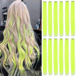 lot 6054 image: GZVIS 12 Pcs Flu Yellow hair extensions 22 Inch Straight colored hair colorful clip in extensions Highlight Party for Kids Girls and Women Gift(Flu Yellow,03)