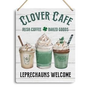 lot 6057 image: Rustic St Patricks Day Irish Decorations Farmhouse Home Office Wall Decor Green Clovers Coffee Bar Wood Sign Seasonal Holiday Front Door Living Room Porch Wall Hanging Decor Sign 8 X 10 Inch small rip at the top