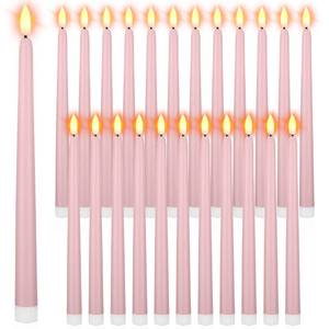 lot 6063 image: Macarrie 24 Packs Flameless Taper Candles Battery Operated Fake 11 Inch Long Candlelight LED Flameless Candlesticks Flickering Tapered for Spring Summer Wedding(Pink)