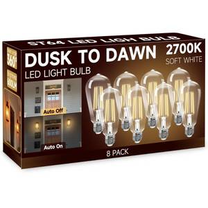 lot 6068 image: UNILAMP Dusk to Dawn Light Bulbs, Outdoor Light Bulbs, ST64 6W Equivalent 60W, 2700K Soft White, 600LM LED Outdoor Lighting, E26 Base, Photocell Sensor, Auto OnOff Bulb for Porch Patio Garage, 8 Pack