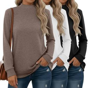 lot 6070 image: Oakgarden 3 Pack Womens Mock Turtleneck Sweatshirts Long Sleeve Cotton Pullover Shirts Tunic Lightweight Loose Casual Tops(Black, White, Brown,Medium)