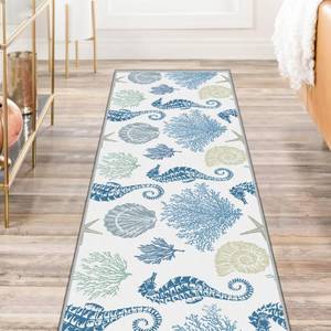 lot 6079 image: weesire Modern Coastal Nautical Ocean Beach Area Rug, Seahorse Pattern, 2x6 Feet, Seahorse Color, Runner, Polyester, Low Pile, Non-Slip, Washable, Kids & Pets Friendly