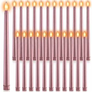 lot 6097 image: Macarrie 24 Packs Flameless Taper Candles Battery Operated Fake 11 Inch Long Candlelight LED Flameless Candlesticks Flickering Tapered for Spring Summer Wedding(Rose Gold)