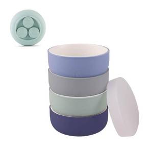 lot 6114 image: Elk and Friends Kids Porcelain Bowls with Silicone Suction Sleeves  Lids Included  Suitable for BabiesToddlers  Microwave & Dishwasher Safe  Stay Put Dinnerware  Snack Dishes  4 Pack