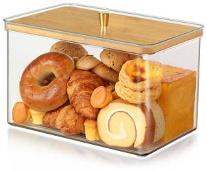 lot 6116 image: Hudgan Breadbox for Kitchen Countertop, Bread Storage Container with Bamboo Lid for Homemade Bread,Toast, Bagel, Donut, Cookies and Baguette, Large Corner Breadbox Keeper for Muffin