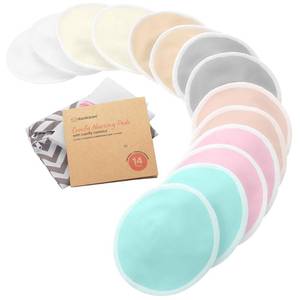 lot 6157 image: Organic Nursing Pads - 14 Washable Breast Pads for Breastfeeding, Wash Bag, Viscose Derived from Bamboo Reusable Nipple Covers for Breastfeeding Essentials, Soft & Absorbent (Pastel Touch, L 5)