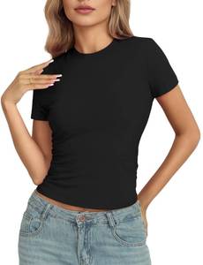 lot 6180 image: YOGINGO Womens Basic Short Sleeve Crew Neck T Shirts Slim Fit Fitted Tops Summer Streetwear Casual Crop Tops Plain Cute Baby Tees Sexy Tight Compression Shirts Trendy Y2K Going Out 2026 Trendy size M