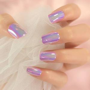 lot 6189 image: Metallic Mirror Press On Nails Purple False Nails Squoval Medium Lenght Nail Art Tips Salon Manicure Kits Acrylic Fake Fingernails Reusable Glue On Nails Women Girls Nails for Office Home Party