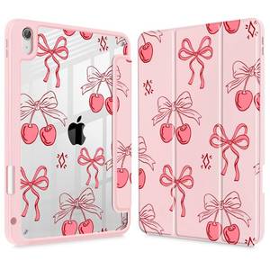 lot 6202 image: May Chen Case for iPad Air 13 Inch M4 2026, M3 2025, M2 2024, Built-in Pencil Holder Shockproof Cover with Clear Transparent Back Shell, Auto SleepWake Cover, Coquette Cherry Bow