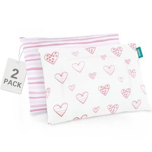 lot 6217 image: Biloban Organic Cotton 2 Pack Kids Toddler Pillowcase for Children Toddler Pillows 13x 18 or 14x19, Envelope Travel Toddler Pillow Cover Case (Pink Print)