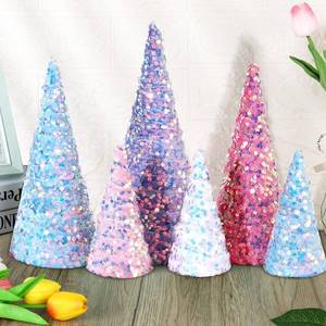 lot 9205 image: 6 Pcs 12 10 6 Shining Glitter Cone Tree Centerpieces Decoration Christmas Sequin Cone Tree Table Ornament Fake Tabletop Trees for Christmas Mermaid Ocean Wedding Birthday Party Supplies