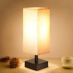 lot 9213 image: Small Table Lamp for Bedroom - Bedside Lamps for Nightstand, Minimalist Night Stand Light Lamp with Square Fabric Shade, Desk Reading Lamp for Kids Room Living Room Office Dorm