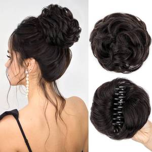 lot 10222 image: FREEMEIGE 100% Human Hair Bun Messy Bun Hairpiece for Women Claw Clip Messy Hair Bun Wavy Curly Chignon Bun Extensions Tousled Updo Hair Buns