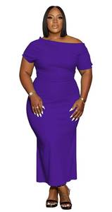 lot 10223 image: YeGine Women Plus Size Bodycon Long Dress Off Shoulder Sexy Slim Elegant Dresses Purple 2XL