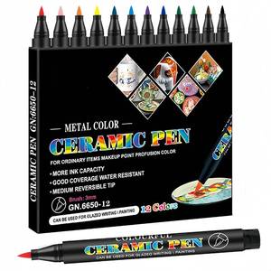 lot 10273 image: LMMINBZ Permanent Marke Ceramics Pens 12 Colors Porcelain Paint Brush Pen for Both Glazed and Unglazed Ceramics Christmas Decoration Wine Markers for Adults