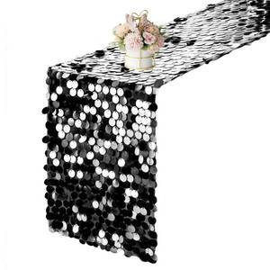 lot 10274 image: Yblut 12 x 108 Inch Black Sequin Table Runner Glitter Rectangle Big Sequin Table Runner for Wedding Party Birthday Christmas Halloween Decoration (1 Pack)