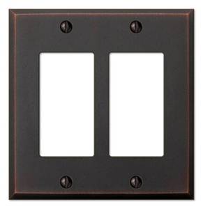 lot 10282 image: AMERELLE 68RRDB Manhattan Double Rocker Cast Metal Wallplate in Aged Bronze, 2 Rocker