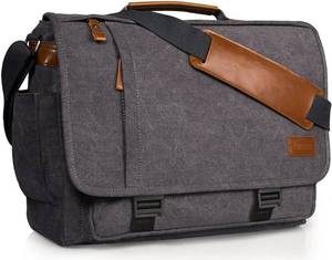 lot 10288 image: ESTARER Men Messenger Bag 17-17.3 Inch Laptop Bag Water-resistant Canvas Computer Shoulder Bag Briefcase for Work College Travel, Grey