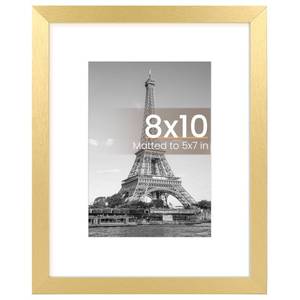 lot 10291 image: upsimples 8x10 Picture Frame, Display Pictures 5x7 with Mat or 8x10 Without Mat, Wall Hanging Photo Frame, Gold, 1 Pack