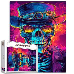 lot 11123 image: Colorful Skull Puzzle for Adults 1000 Piece Skeleton Jigsaw Puzzles for Challenging Family Activity Games Graffiti Skull Jigsaw Puzzle Art Wall Decor Home Decor DIY Craft Puzzle Gift