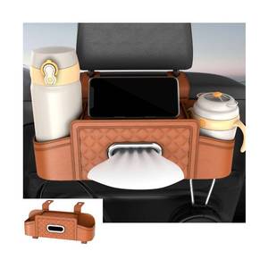lot 11144 image: Mandark Car Headrest Backseat Organizer, Multifunctional Vehicle Seat Back Storage Box with Drink Cup Holder and Hooks, Automotive Travel Accessories, Universal for SUV, Sedan, Truck (Orange)