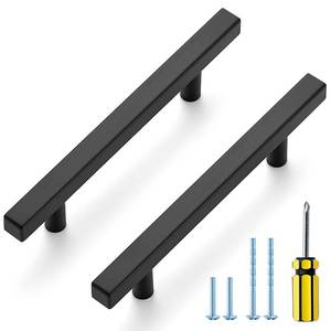 lot 11145 image: Ravinte Black Cabinet Handles 30 Pack - 4 Inch Matte Square Pulls, Kitchen Hardware 6-38 Inch Overall Length, Drawer Pulls