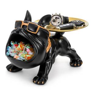 lot 11146 image: Nagpew French Bulldog Tray, Resin Bulldog Statue Candy Dish, Cool Black Key Holder Jewelry Bowl Decor for Entryway, Table, Office, Modern Art (Ears Broken)