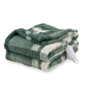lot 11157 image: Berkshire Blanket Heated Throw Blanket, Grace Fur to Loftmink Reversible Electric Throw with 4 Heat Levels, Fast Heating Printed Throw for Couch and Bed, Auto Shut-Off Feature (50x60)