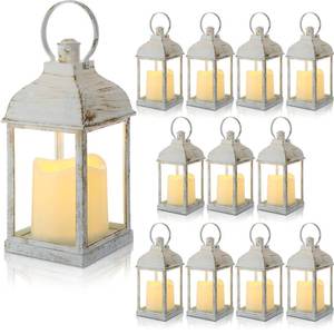 lot 11158 image: Kittmip 12 Set 10 Inch White Decorative Candle Lanterns Bulk Lanterns Centerpiece with LED Flameless Candle Indoor Outdoor Battery Powered Hanging Lights for Wedding Easter Party Decoration