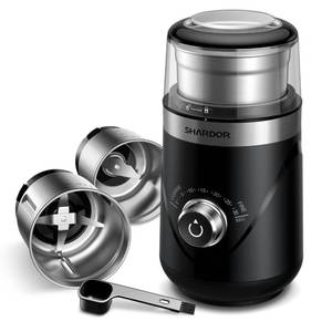 lot 11160 image: SHARDOR Electric Super Silent Blade Coffee Grinder, Timed Grind Control Rotary Knob, Adjustable Coarse to Fine for Coffee Beans, Spices & Herbs, with 2 Removable Stainless Steel Bowl, Black (Used)