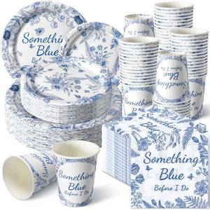lot 11175 image: Zhehao 250 Pcs Something Blue Bridal Shower Plates Napkins Sets 50 Pcs 9 Dinner Plates and 7 Dessert Plate and 9oz Cups 100 Napkins Serves 50 Party Supplies Bridal Shower Engagement Decoration