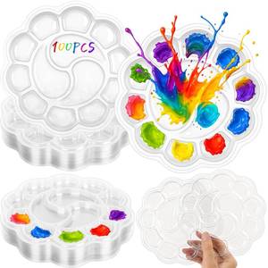 lot 11188 image: LemonSecret 100 Pcs Large Clear Plum Blossom Paint Tray Palette Disposable Watercolor Palette Acrylic Pallet Color Mixing Tray for Painting Party Oil Watercolor Craft Supplies DIY Art Painting