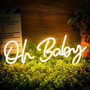 lot 11190 image: Oh Baby Neon Sign for Backdrop Wall Decor, Boy and Girl Baby Shower Decorations Led Light up Sign Compact 16.5x6.7 inch for Party Decor, Warm White