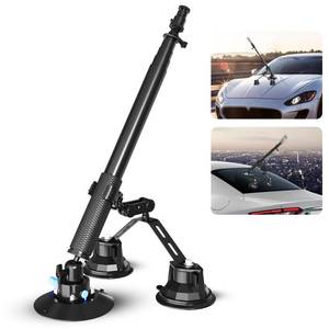 lot 11193 image: Triple Strong Suction Cup Camera Car Mount for Insta360, with 2in1 Extension PoleSelfie StickAction Camera Adapter Compatible, Compatible with GoPro 11,10,9,8,7 (Black)