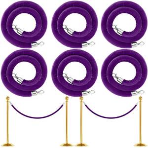 lot 11194 image: Woanger 6 Pack Velvet Stanchion Rope, 5 Feet Crowd Control Stanchion Ropes Safety Barrier with Gold Plated Hook for Carpet Events Movie Theaters Grand Openings Hotels Party (Purple)