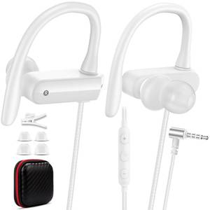lot 12366 image: Wired Over Ear Earbuds with Microphone Ear Hook,3.5mm Sport Headphones Wired for LaptopiPadiPod3.5mm Plug Cellphone,Earphones Noise Cancelling Headset for ChromebookSwitchGalaxyMP3 Running,White