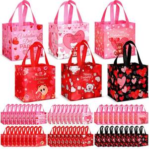 lot 12392 image: Clysee 60 Pcs Valentines Day Gift Bags with Handles Non Woven Reusable Treat Bags Waterproof Tote Bags for Kids Gift Wrapping