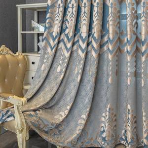 lot 12393 image: Amidoudou 1 Pair European Semi-Sheer Curtains for Living Room Bedroom Embroidered Hollow Luxury Curtains (Blue,52x84 Inch)