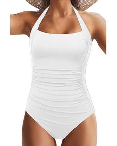 lot 12399 image: Tempt Me Women White One Piece Swimsuits Tummy Control Bathing Suits Push up Full Coverage Swimwear L