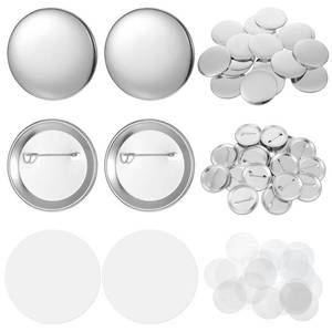 lot 12401 image: 100 Sets Round Badge Blank Button Pins 58mm2.28 inch Button Maker Supplies for Buttons Maker Machine, Includes Metal Cover, Metal Pin Back Cover, Clear Film