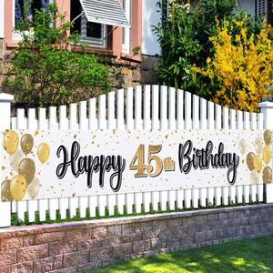 lot 12402 image: LASKYER Happy 45th Birthday Decorations,45th Gold Balloon Large Birthday Hanging Banner Sign,45 Years Old Bday Party Supplies.