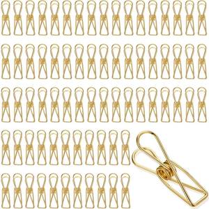 lot 12421 image: 100 Pcs Paper Clips Metal Wire Hollow Out Clothespins Multi Purpose Utility Binder Clips Invoice Bill Stainless Steel Hanging Clothes Pins for School Kitchen Outdoor Office(Small,Gold)