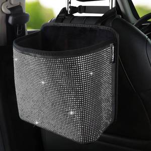 lot 12422 image: Cavalcade Car Back Seat Organizer, Bling Hanging Pocket, Large Seat Back Travel Caddy Bag, Diamond Trash Bin Garbage Container (White)