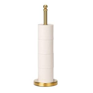 lot 12429 image: Toilet Paper Holder Stand Holding Up to 5 Paper Rolls, Free-Standing Spare Rolls Storage Holder, Stainless Steel (Brushed Gold)