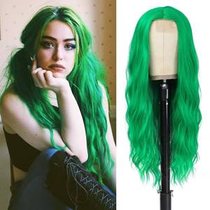 lot 12431 image: YBYMCAI Green Wig - Long Wavy Wigs for Women Middle Part Green Wig 26 inch Natural Curly Synthetic Heat Resistant Fiber Wigs for Daily Party Use